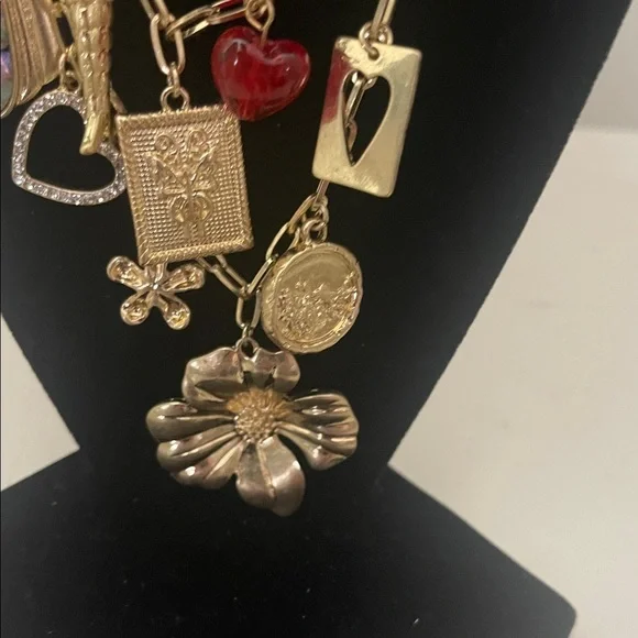 Free People Gold-Tone Multi Charm Necklace with Blue and Red Accents - Picture 3 of 9